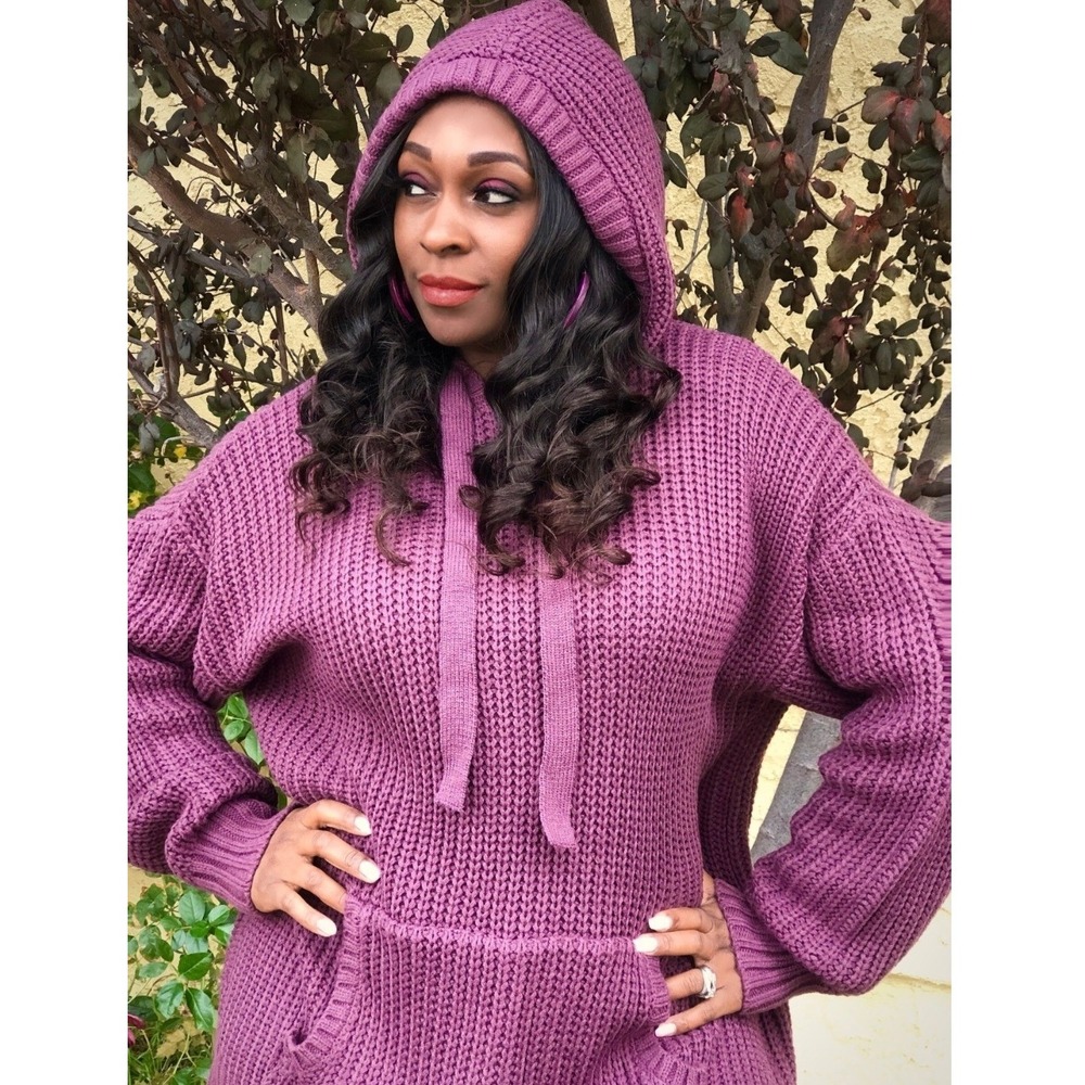 Zenana Premium Plum Purple Waffle Knit Oversized Hoodie Sweater Size M NWOT